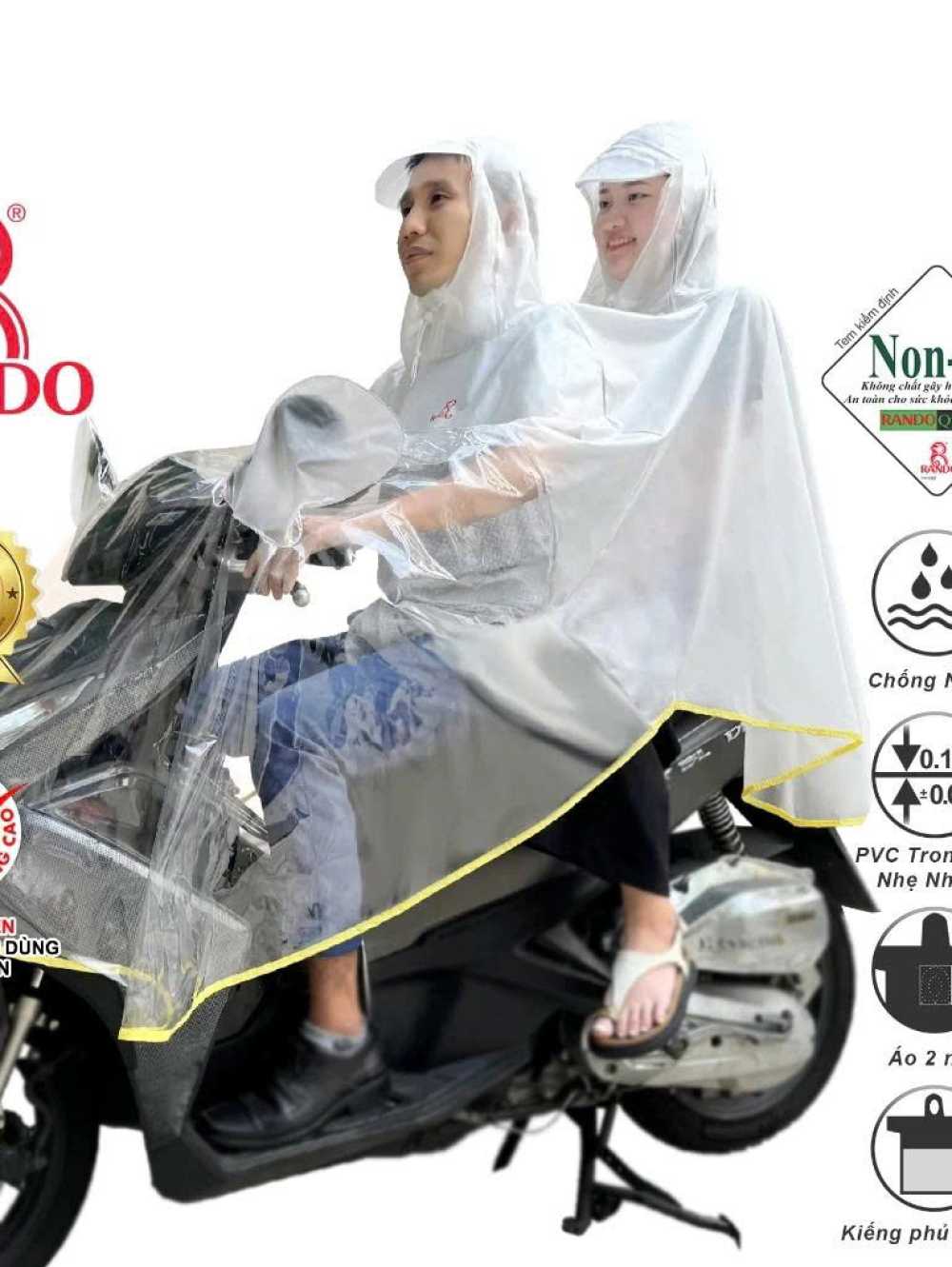 ÁO MƯA CÁNH DƠI – PONCHO 2 NÓN ENCIR 2 NÓN TRONG